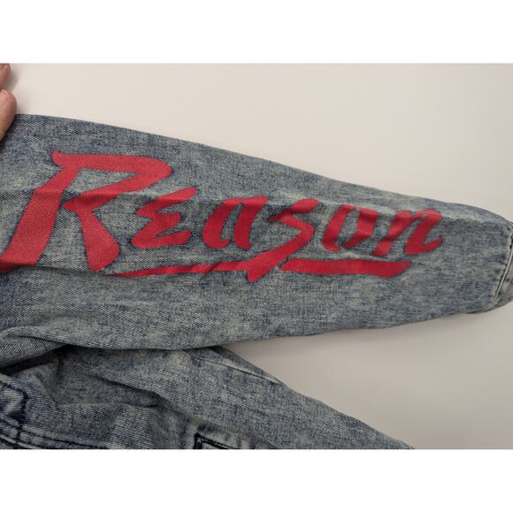 Reason Terra Acid Light Washed Denim Jean Jacket With Patch Detail Size Medium - Picture 4 of 8